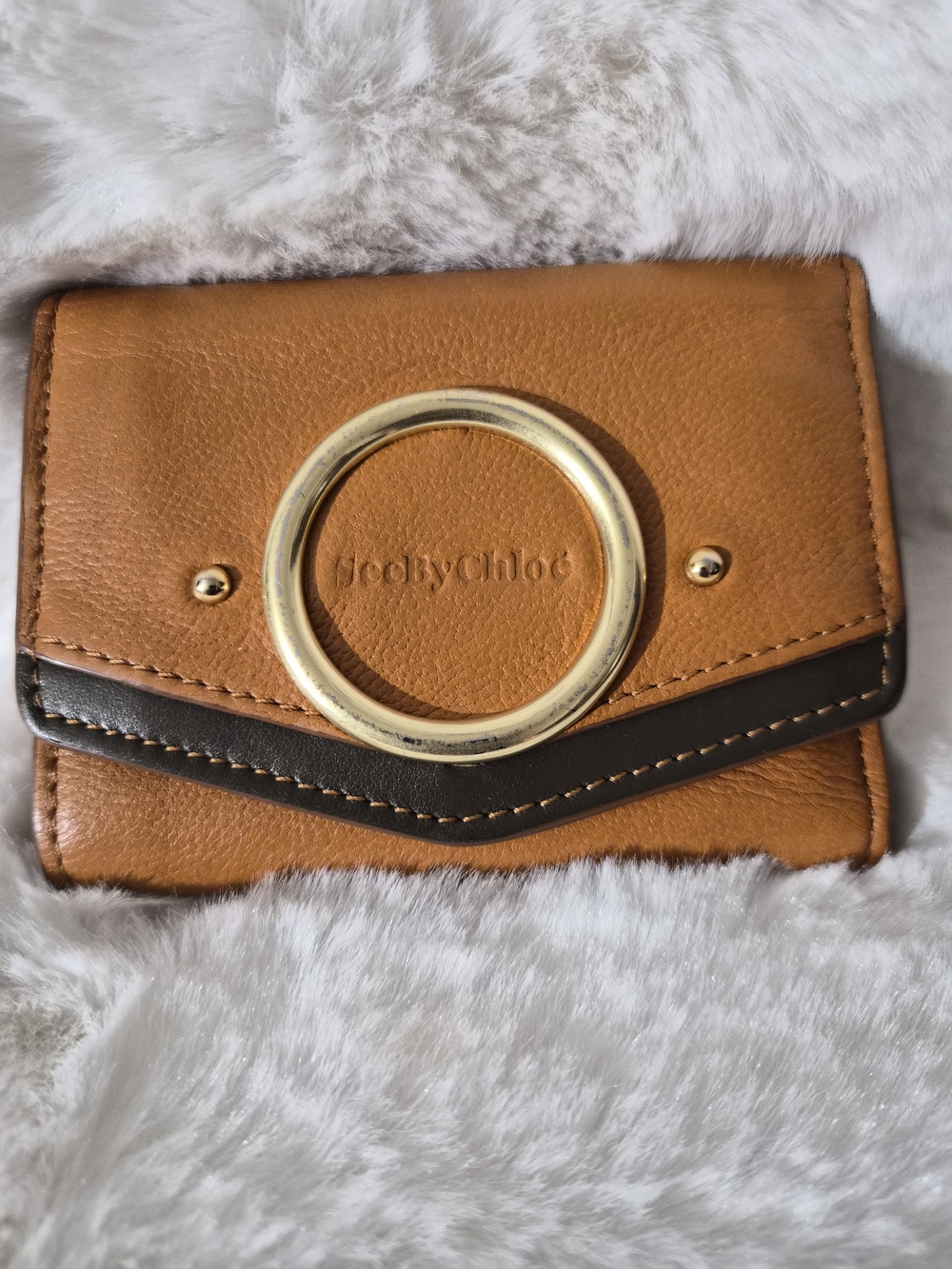 See By Chloe Tan Leather Wallet with Gold Ring Accent